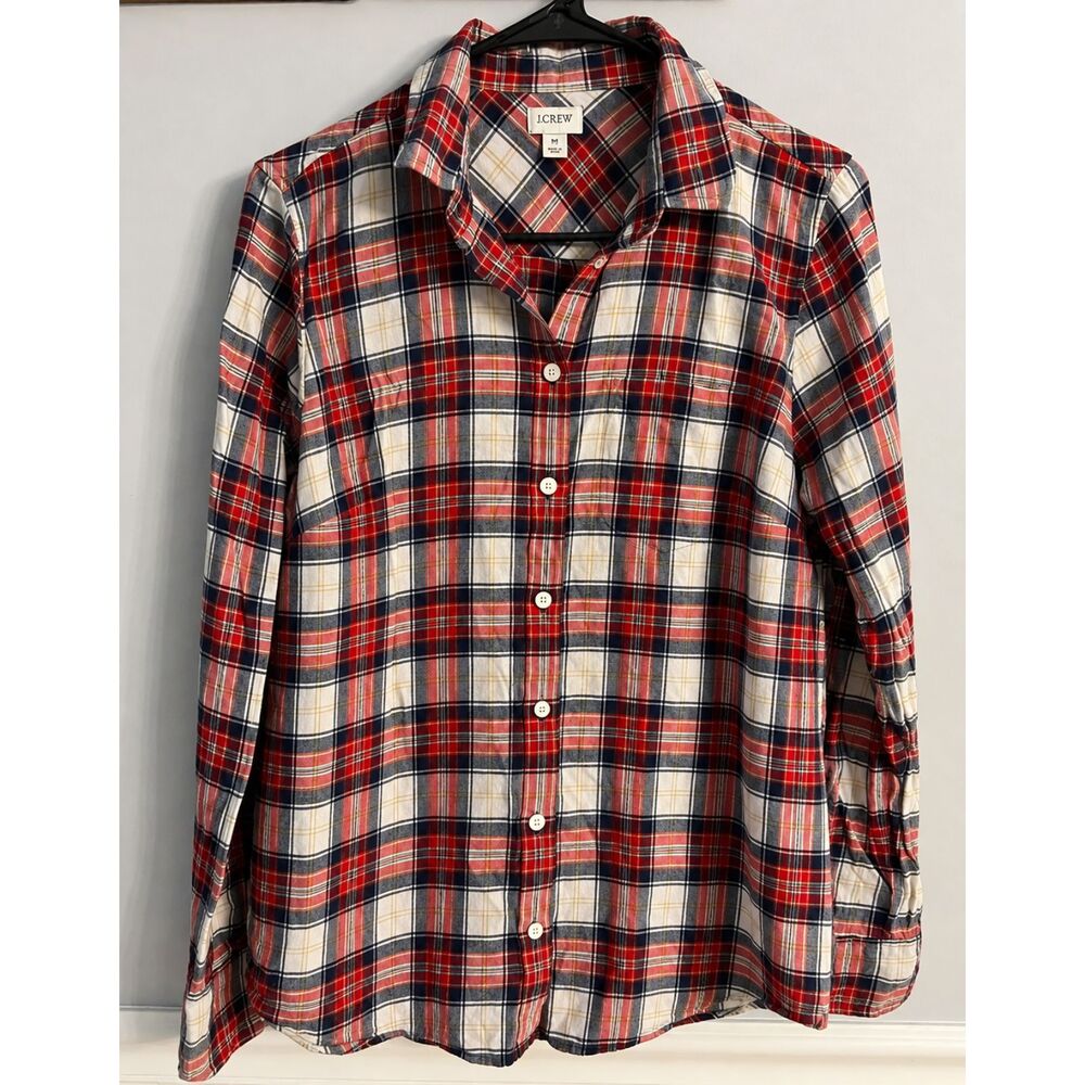 J.Crew Women's Plaid Flannel Button Down Shirt Size Medium Fall Cottage Cozy